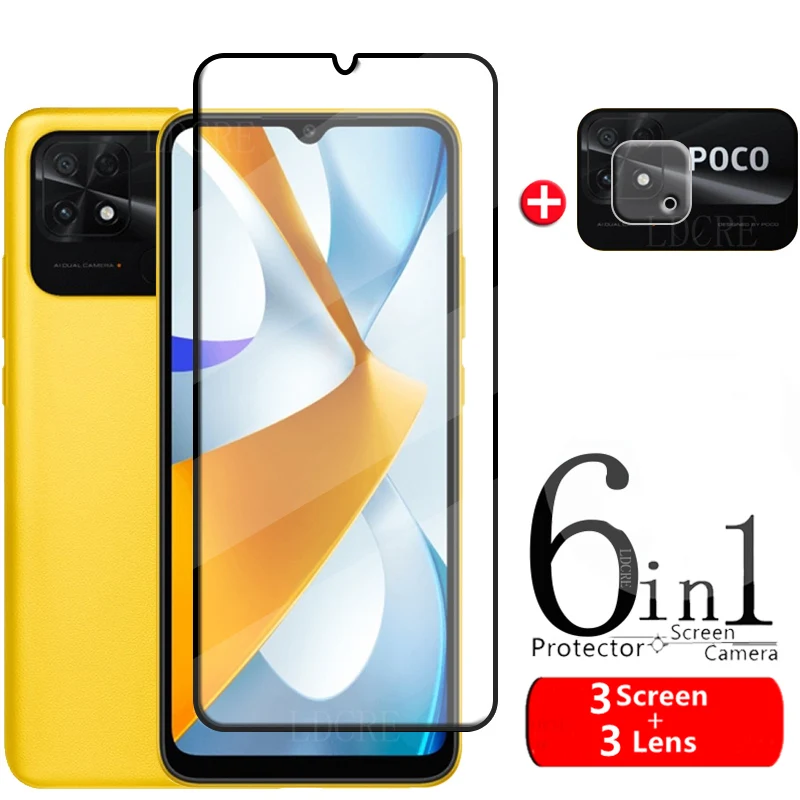 6-In-1 Per Vetro Poco C40 Per Xiaomi Poco C40 Vetro Temperato Copertura Completa Protezione Dello Schermo Protettivo Per Vetro Lente Poco C 40 C40