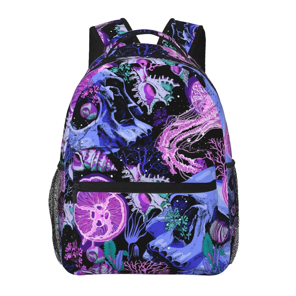 

Teenagers Boy Backpack Psychedelic Skulls With Jellyfishes Corals And Shells Casual Laptop Backpack Student School Bag Backpack