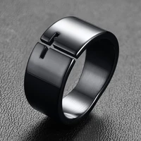 letapi punk hollow cross ring for men black stainless steel irregular shape band casual male religious jesus jewelry