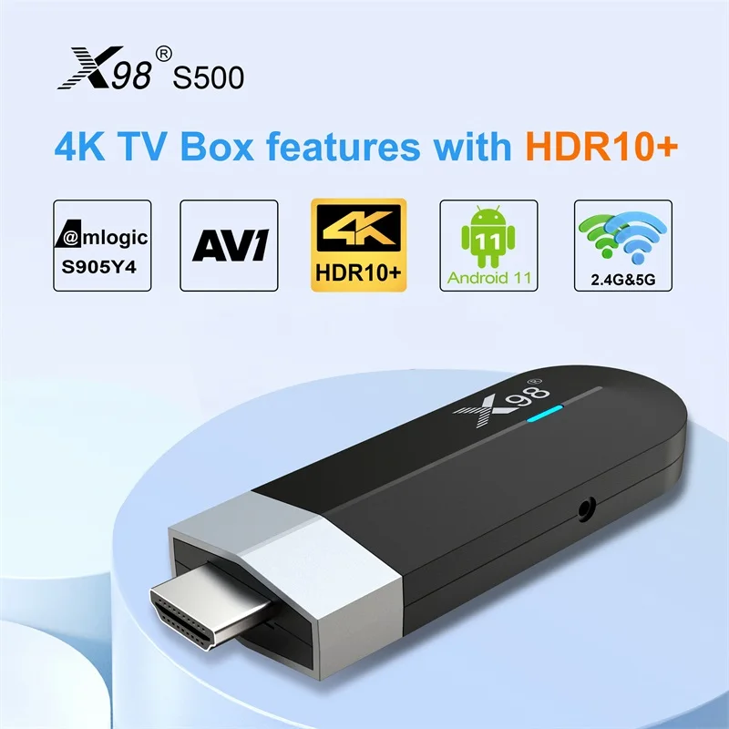 X98 S500 Android 11 Smart TV Stick Amlogic S905Y4 Четырехъядерный 4G 32G 4K H.265 HEVC 2 4G/5G Wifi медиаплеер