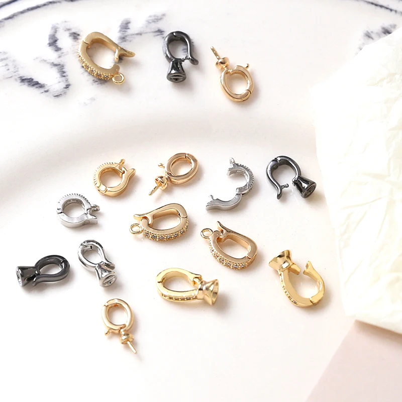 

2 pieces Copper plated real gold Zircon inlaid Openable universal buckle Pearl buckle DIY making jewelry accessories