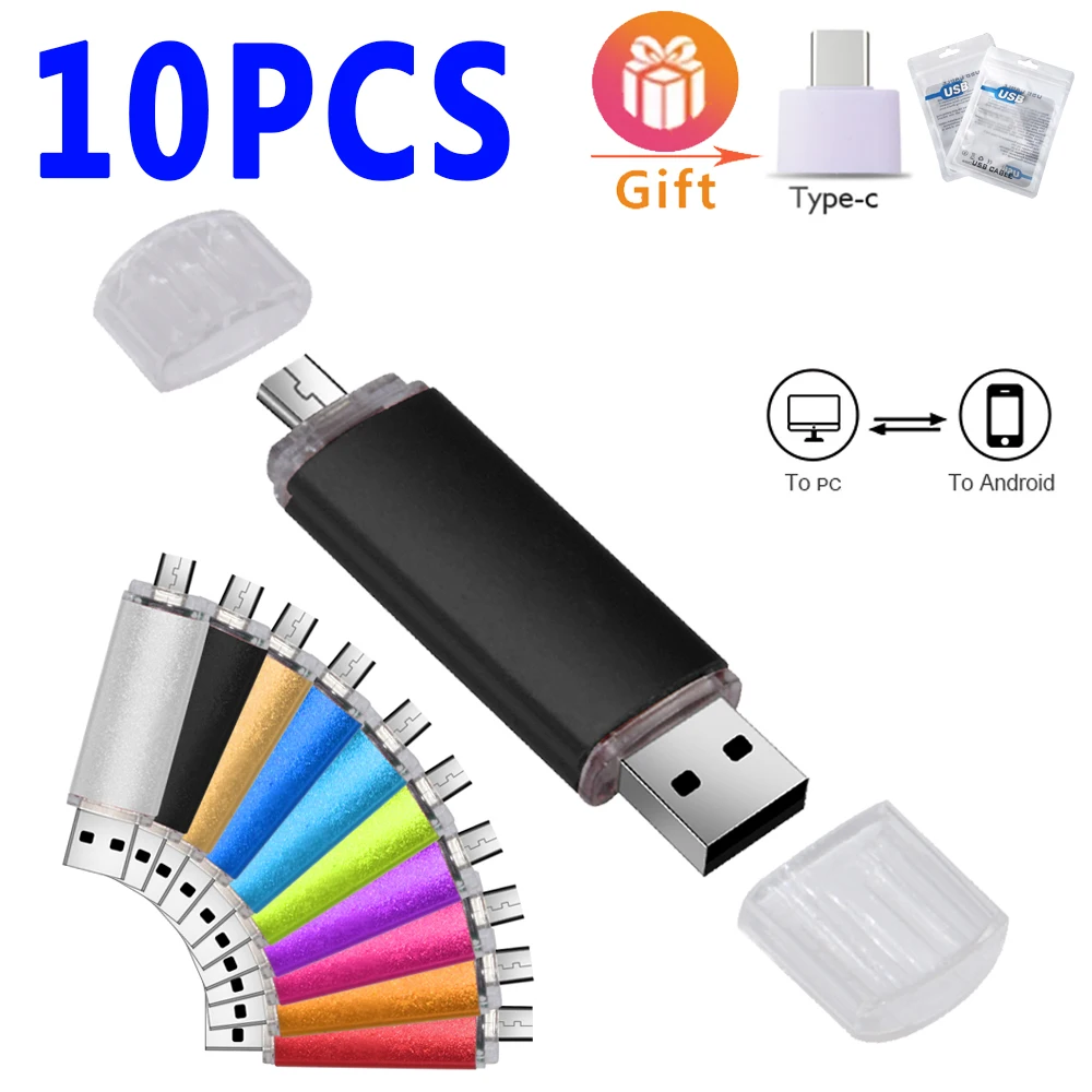 

10PCS High speed smart OTG Type c pendrive 3 in 1 128GB 64GB memoria usb flash drive 32GB 16GB 2.0 Pen drive cle usb custom logo