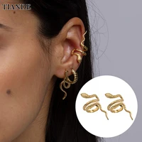tiande silver color gold plated snake ear cuff for women colour zircon vintage stud hoop earrings 2022 fashion jewelry wholesale