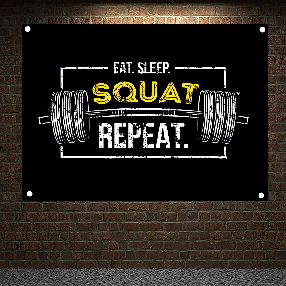 

EAT. SLEEP. SQUAT REPEAT.Motivational Workout Posters Wall Chart Exercise Banners Flags Wall Art Tapestry Sticker Gym Decor
