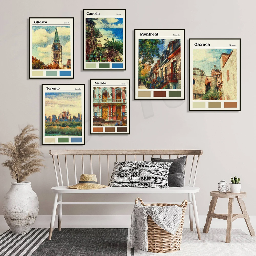 Ванкувер, Канада, Монреаль, Квебек, Оттава, Торонто, Мерида, Мексика, Канкун, Пуэбла, оаксака, дорожный холщовый плакат в мексиканском городе