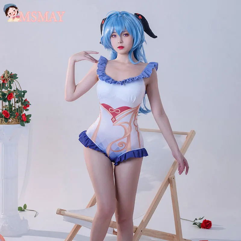 

MsMay Ganyu Cosplay Costume Game Genshin Impact Ganyu Cosplay Swimsuit Sexy Women Swimwear Summertime Dress Full Set