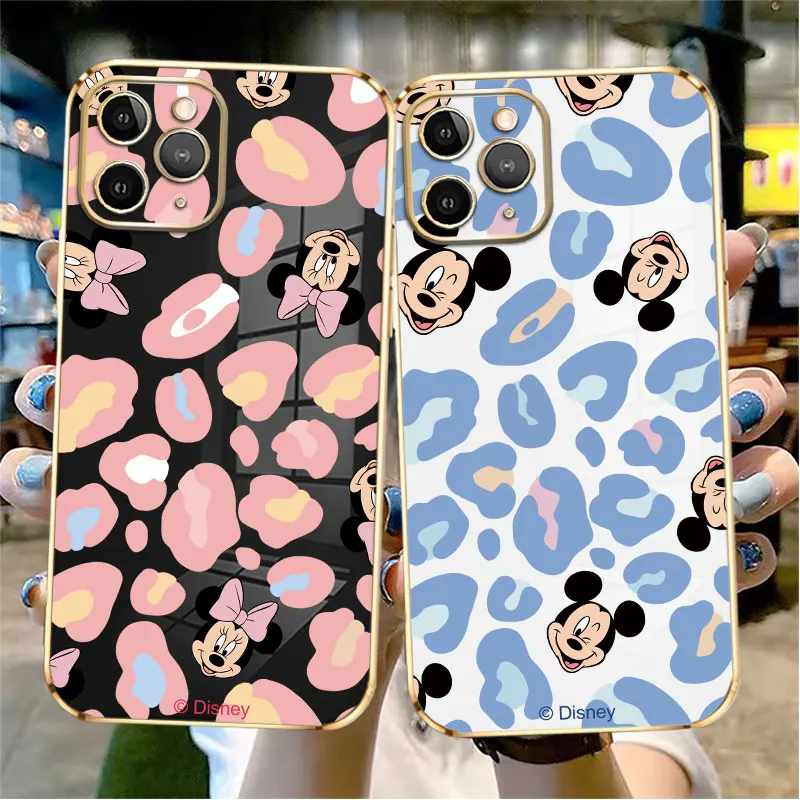 

Camouflage Mickey Fashion Minnie Luxury Soft Plating Phone Case For iPhone 14 13 12 11 Pro Max Mini X XR XS Max 7 8 6 6s Plus