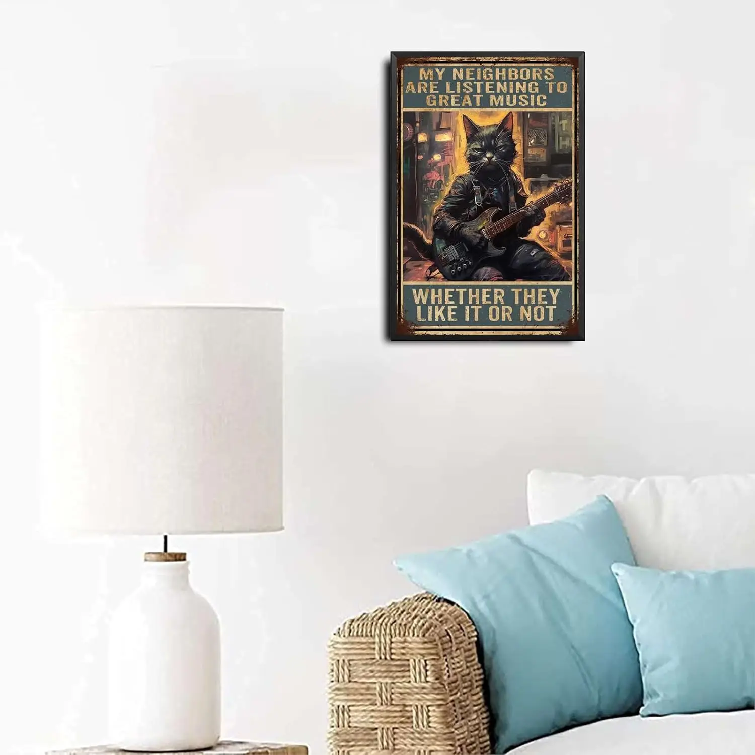 Металлическая табличка Funny Cat Guitar