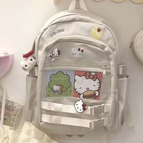 

Backpacks Soft Girl Cute Campus Hello Kitty Schoolbag Middle School Student Zipper Student Large Capacity Backpack Schoolbag