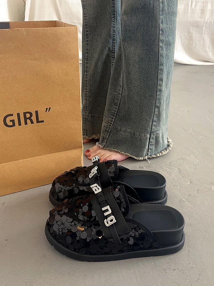 Мюли женские 2024 туфли лоферы дамские тапочки закрытый носок мягкая обувь на