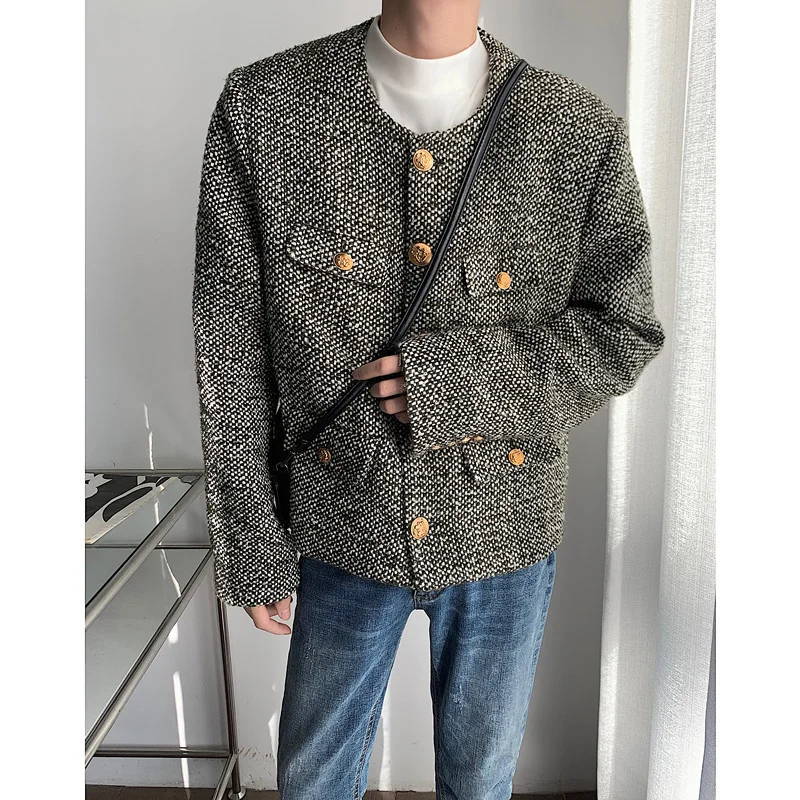 Winter Thick Woolen Coat Men Warm Fashion Casual Round Neck Woolen Jacket Mens Korean Loose Thicke Short Woolen Coat Men Jackets