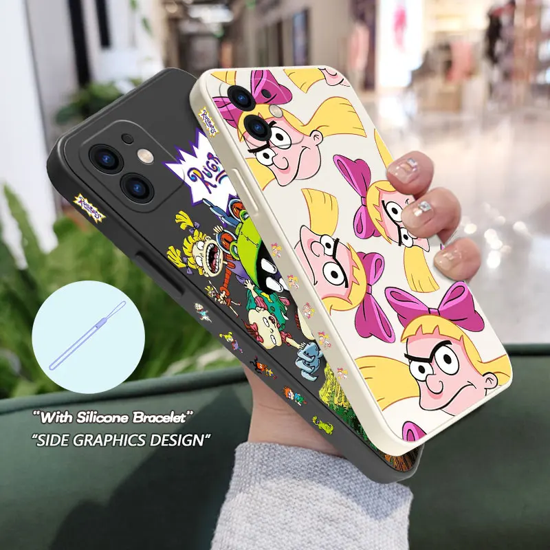 

Cute Cartoon Rugrats Phone Case For OPPO A7X A53 AX5 A93 A94 A35 A95 A12 A15 A15S A16 A8 A72 Reno 7Z F19 4G 5G with Hand Strap