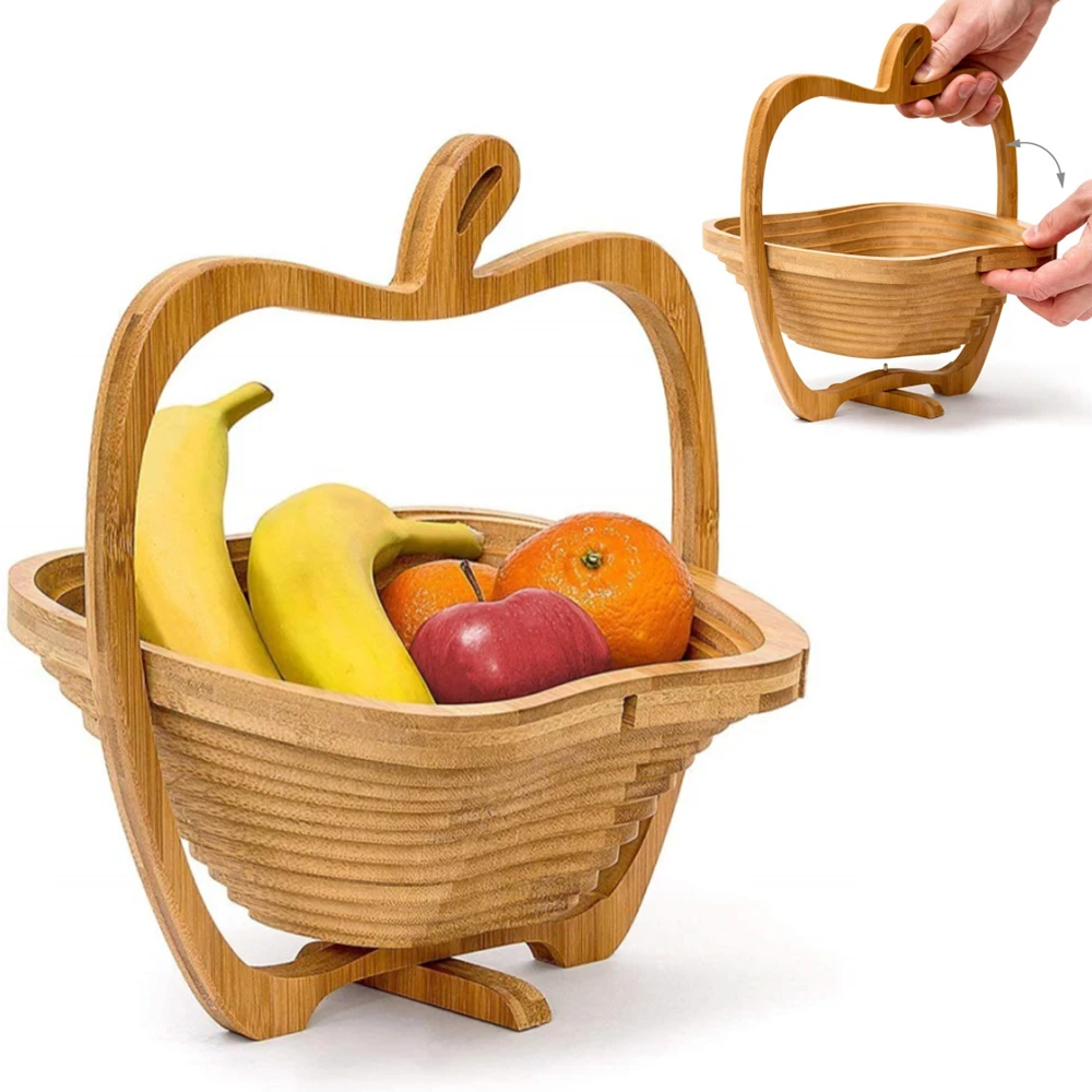 

Foldable Fruit Basket Bamboo Dried Veggie Container Wooden Kitchen Snack Vegetable Storage Box Party Outdoor Bread Decor Tray