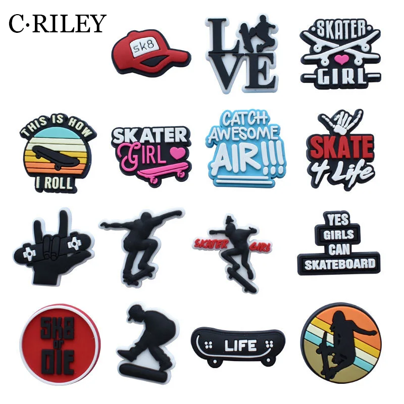 

16 Pcs Cartoon Skating Shoes Charm Croc Sandals Accessories PVC Diamonds Shoe Accessories Croc Shoe Buckle New Year Gifts