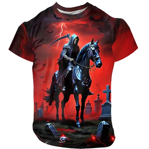 Мужская летняя футболка из полиэстера с принтом страха и черепа