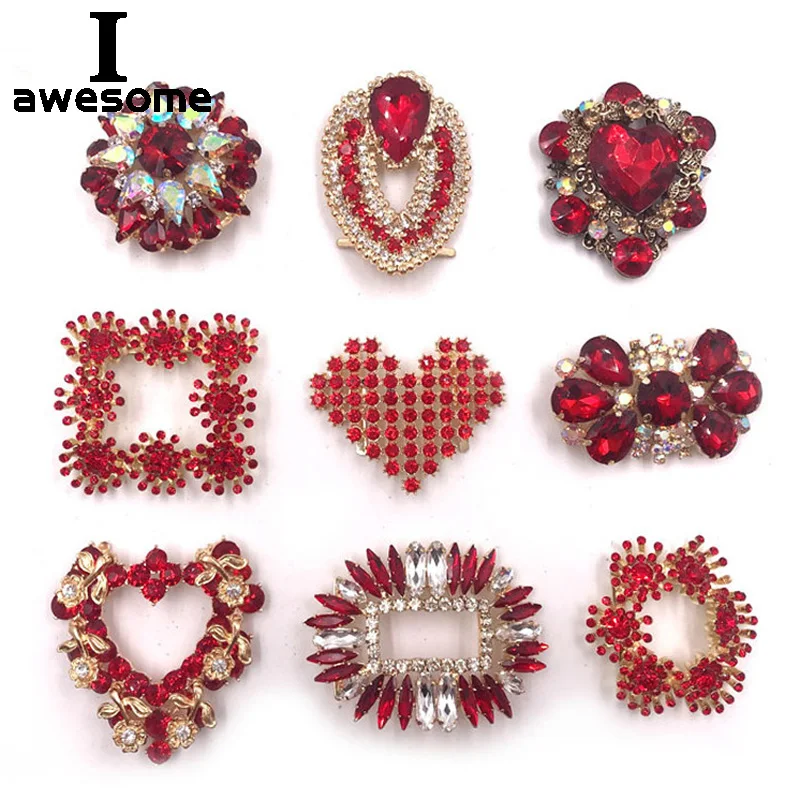 

Red Shining Beautiful Flower Bridal Wedding Party Shoes Accessories For High Heels Shoes DIY Manual Rhinestone Shoe Decorations