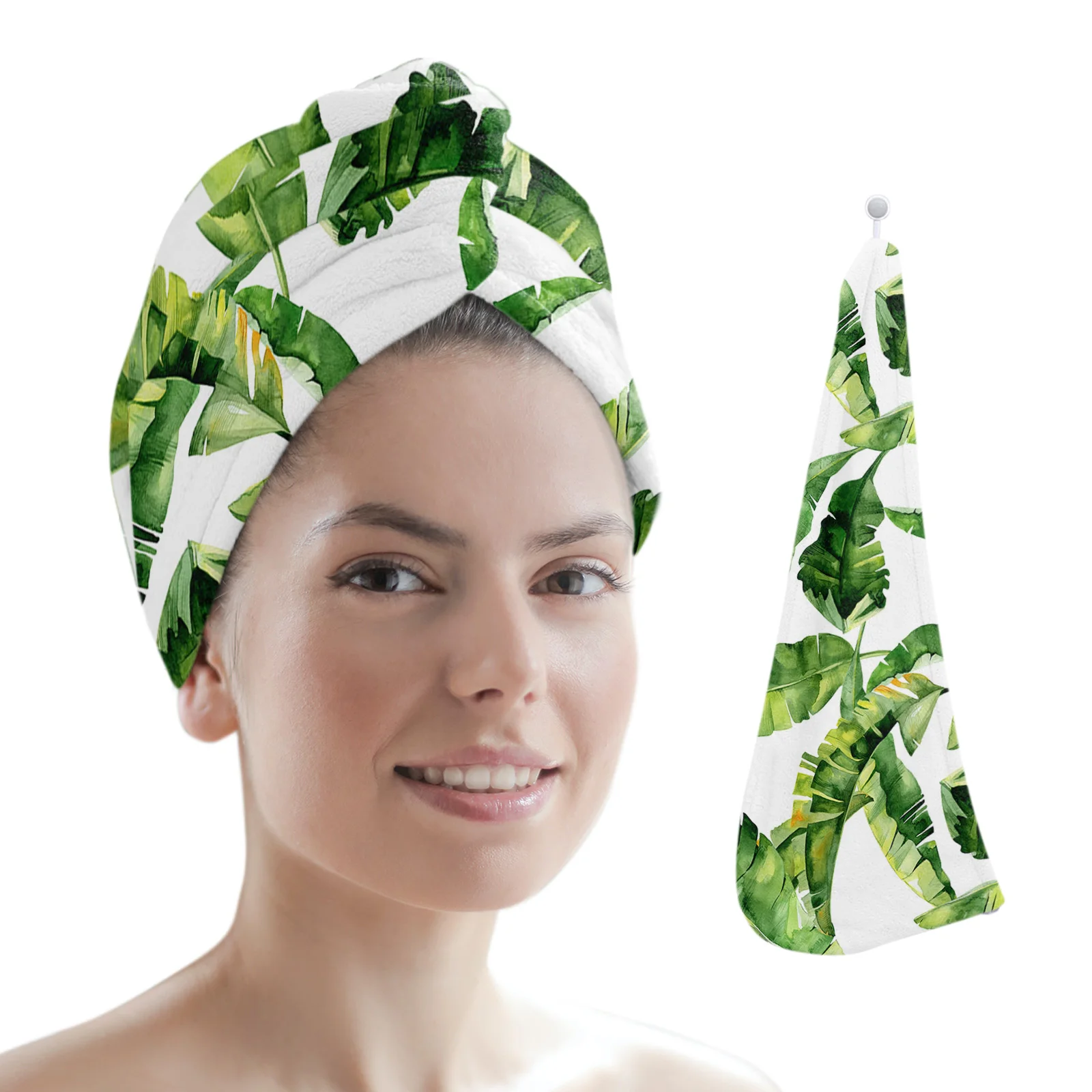 

Banana Tropical Plant Leaves Towel Women Adult Absorbent Quick-Drying Shower Long Hair Cap Microfiber Head Hair Towel