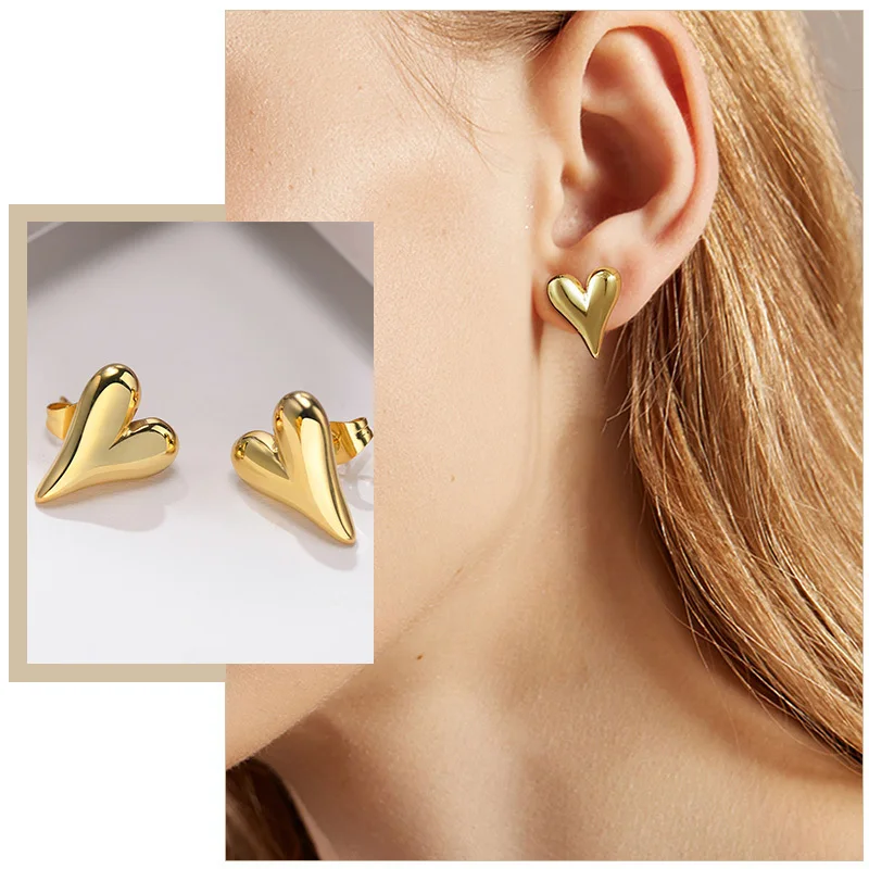 

Women Heart Stud Earrings, PVD-18k Gold Stainless Steel Ear Jewelry, 2022 New Trendy Mininalist Girls Accessory