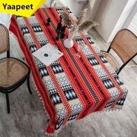 red printed tablecloth decoration coffee table cotton linen tablecloth cover cloth bohemian style home dining table decoration