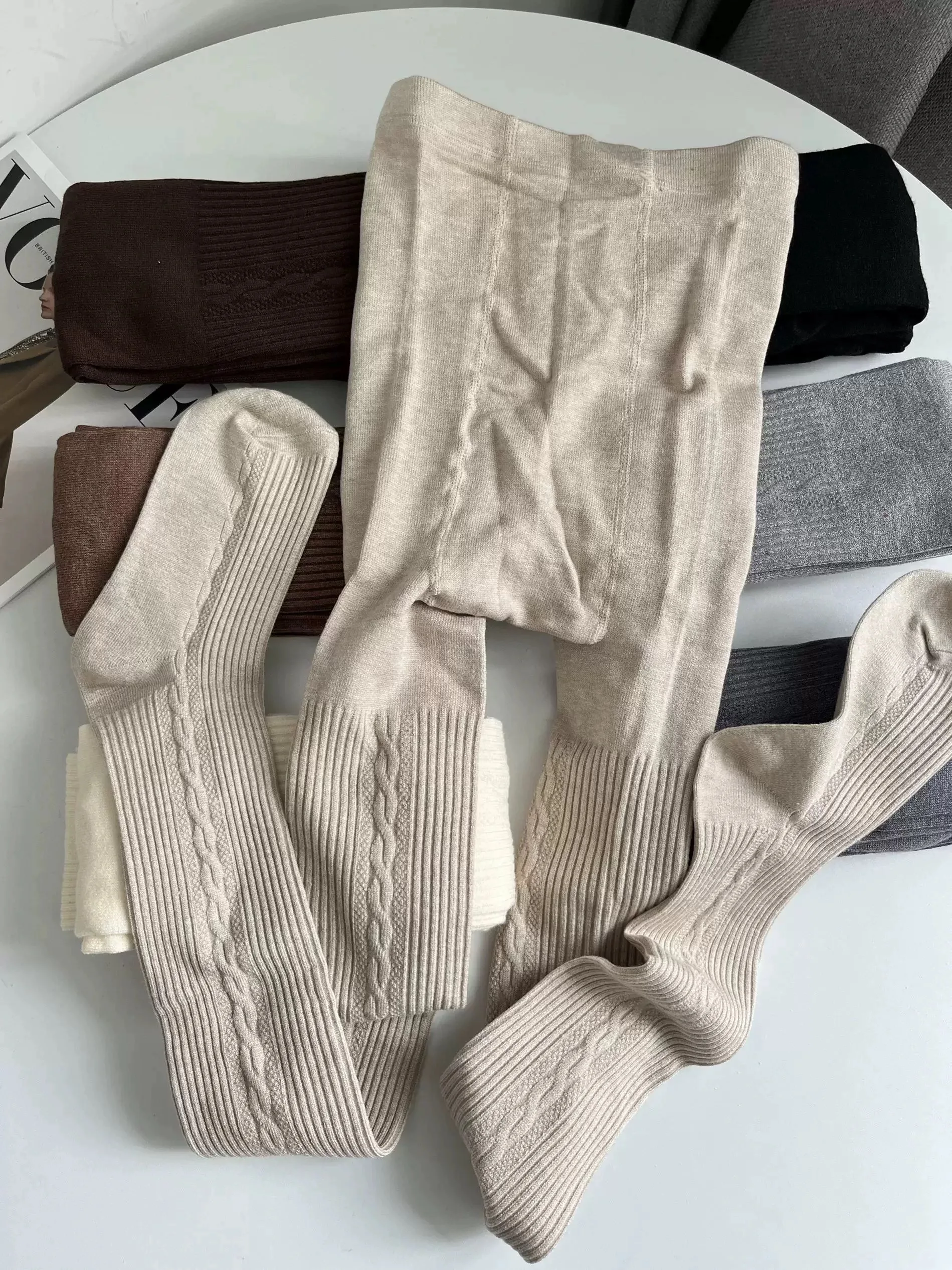 Весенне-осенние женские винтажные вязаные леггинсы Mori Girls Jacquiard 500D в японском