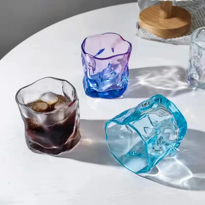 

Heat-resistant Glass Whiskey Glass Twist Cup Colorful Transparent Drinking Cup Set Home Set of Special-shaped Origami Cups