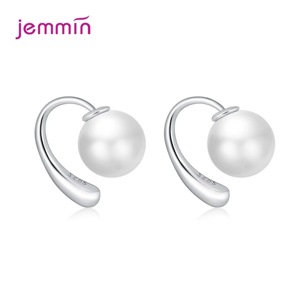 

Round Pearl Simple Authentic 925 Sterling Silver Hoop Earrings For Women Sweet Brand Tiny Fine Silver Jewelry Gift