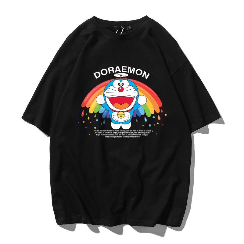 Футболка Doraemon шарнирная для мужчин и женщин натуральный топ с коротким рукавом в