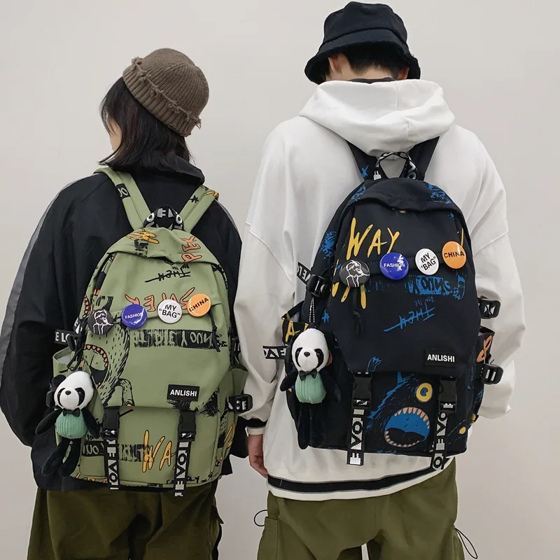 

Рюкзак унисекс с рисунком граффити, стильная уличная трендовая школьная сумка большой вместимости, уличный дорожный ранец для пар