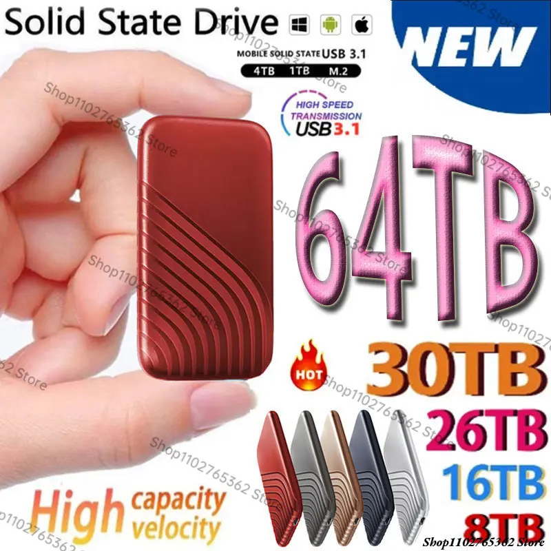 

100% Original High-speed SSD 4TB 2TB 8TB 16TB 64TB Portable External Solid State Hard Drive USB3.1 Interface Mobile Hard Drive