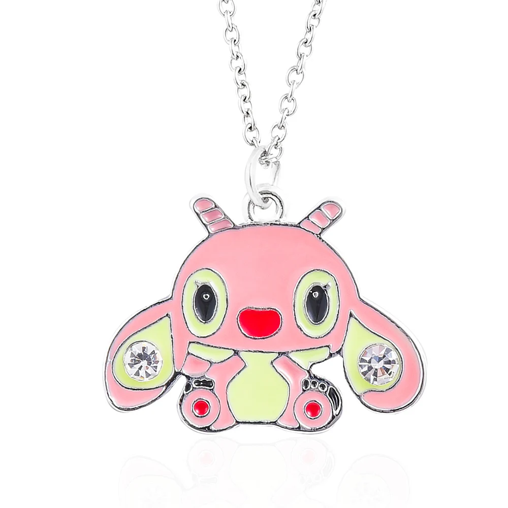 

Harong Stitch Angel Crystal Pendant Necklace Girl Fashion Enamel Anime Cartoon Jewelry Necklaces Neck Chain for Daughter Gift