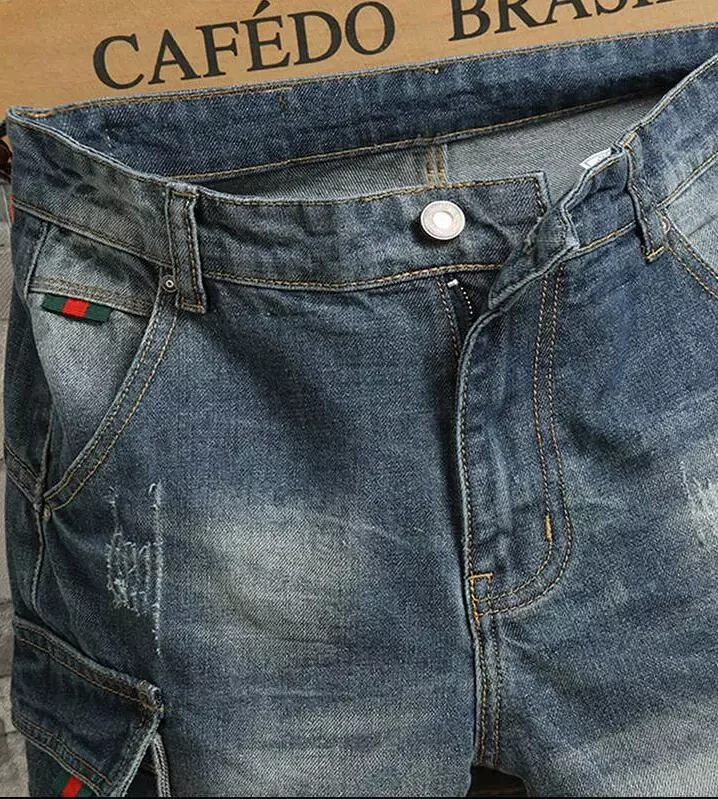 2022New Denim Jeans Shorts Straight Denim Shorts Multi-pocket Jeans Good Quality Men Loose Casual Short Jeans Knee Length  Jeans