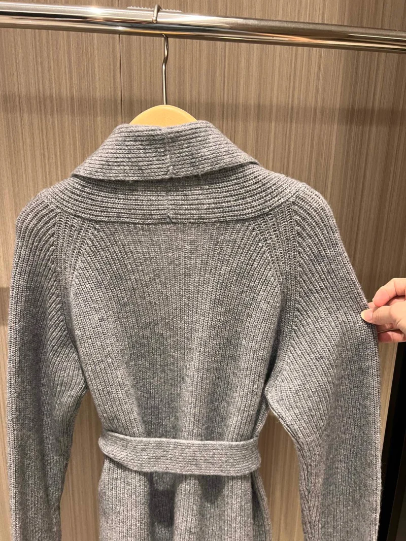 2024 осенне-зимний новый женский свитер пояс кардиган воротник вязаный куртка