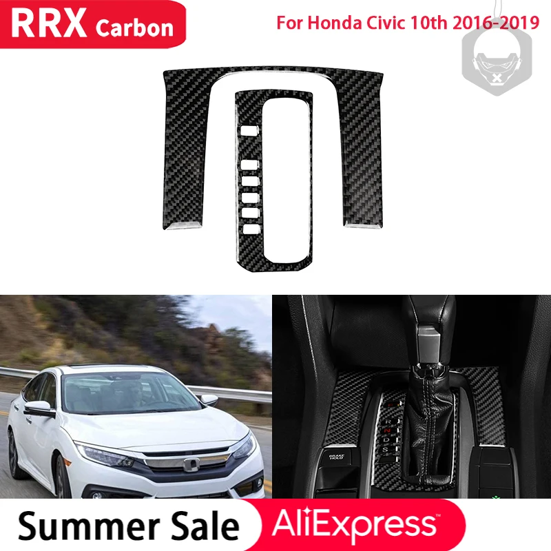 

For Honda Civic 10th Gen 2016 2017 2018 2019 Gear Shift Panel Cover Trim Frame Stickers Carbon Fiber Car Interior Accessories