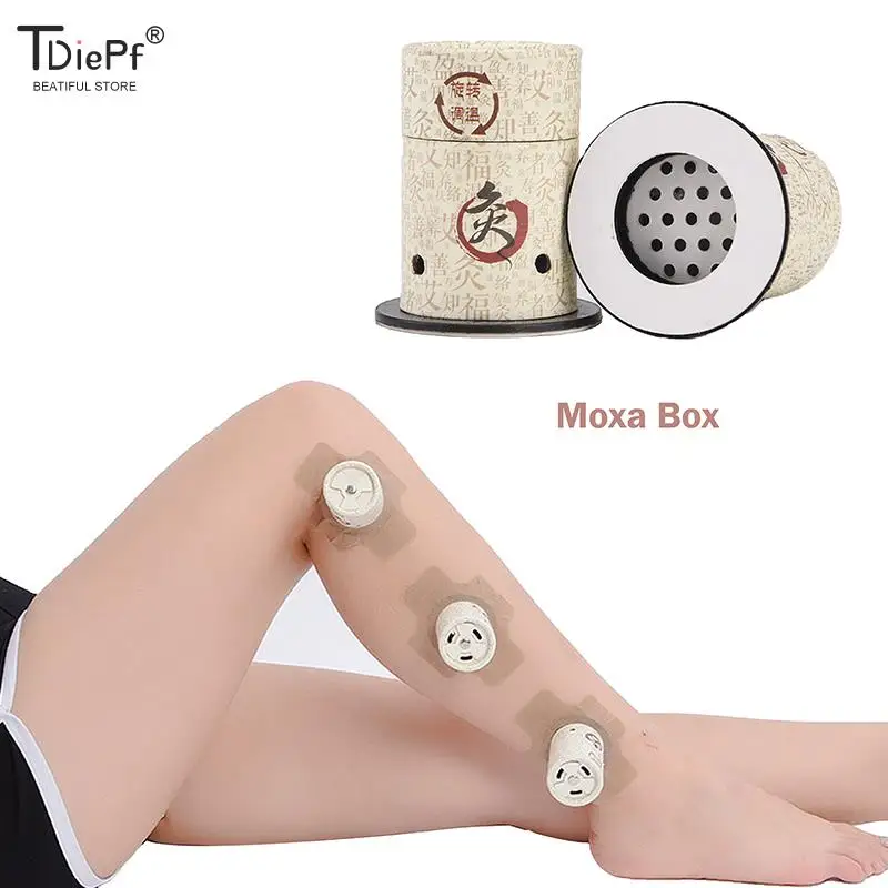 

1*Moxibustion Box,60Sheets Stick Burner Wormwood Mugwort Roll Moxa Box Acupuncture Points Heating Massage Warm Meridian Massager