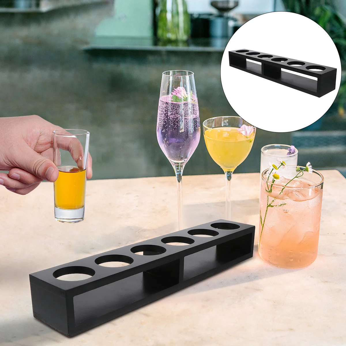 

Wooden Glass Rack Cocktail Shot Eye Glasses Holders Stand Display Desktop Club