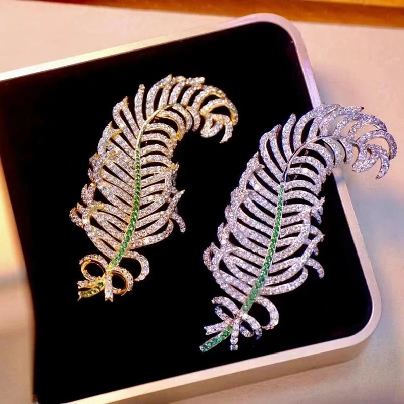 

Elegant Feather Brooch For Women Fine Jewelry Female Gift 925Sterling Silver With Cubic Zircon Different Colors Free Shipping