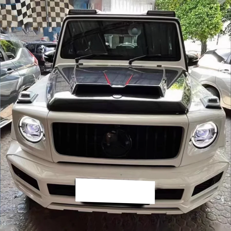 Фото Подходит для Mercedes Benz G-Class W464 2019 + автомобильный передний бампер из углеродного волокна, детали вентиляционного капота двигателя, обновленный комплект кузова №3