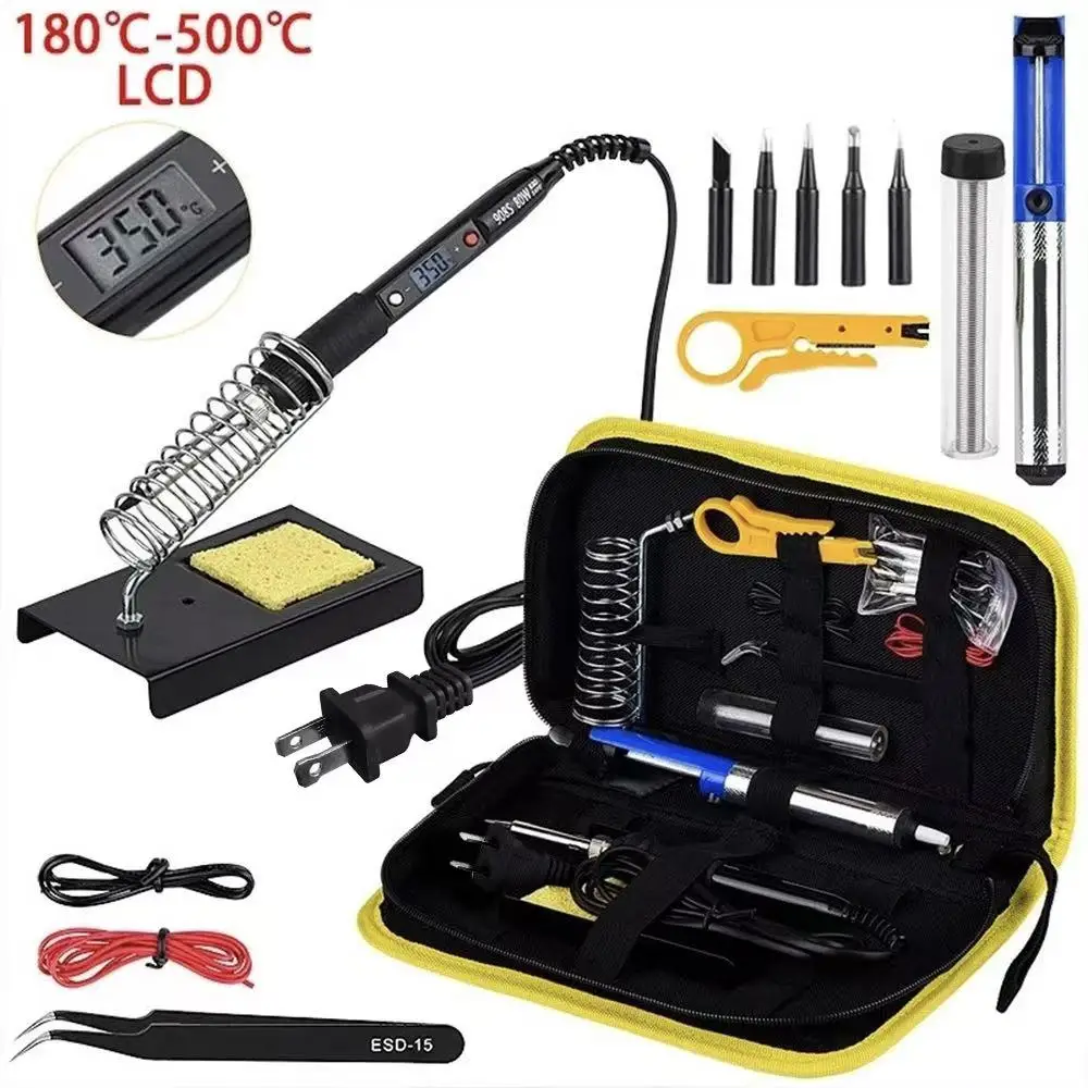 

JCD 80W Adjustable Temperature LCD Soldering iron kit 110V 220V Solder welding tools soldering tips wire Desoldering Pump Heater