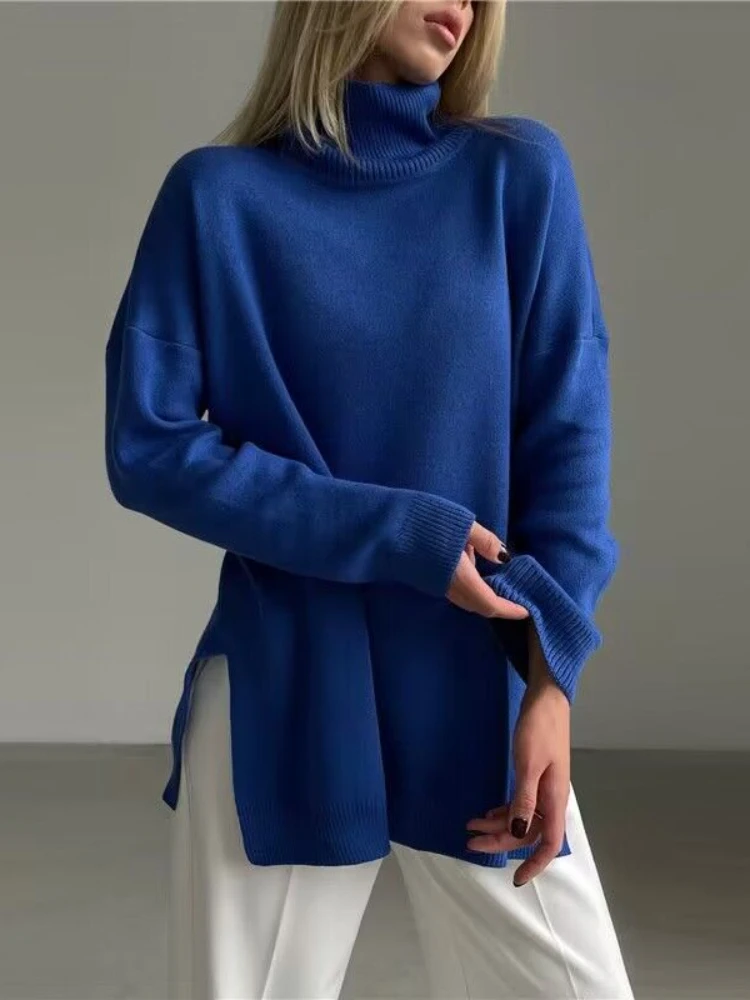 

Fashion Women Sweaters Autumn Winter Turtleneck Knitwear Pullovers Long Sleeve Top Streetwear LOOSE Vintage Women's Clothing