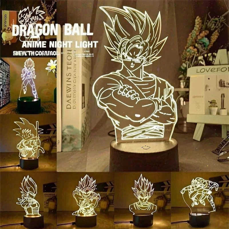 Фото Dragon Ball Z Super Saiyan Vegeta Goku Jiren Broly 3D светодиодный ночник теплый белый настольный светильник экшн-фигурки игрушки подарки №1