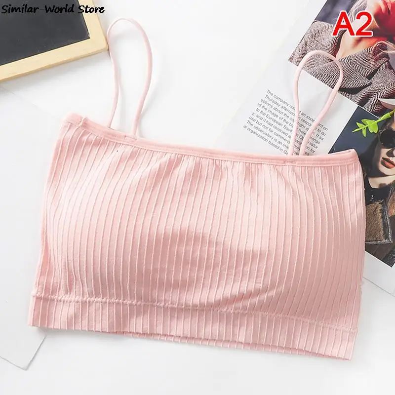 Push Up Solid Bra Elastic Gathering Bralette Wrap Chest Tube Top Seamless Underwear Lingerie Shoulder Strap Threaded Beauty-back
