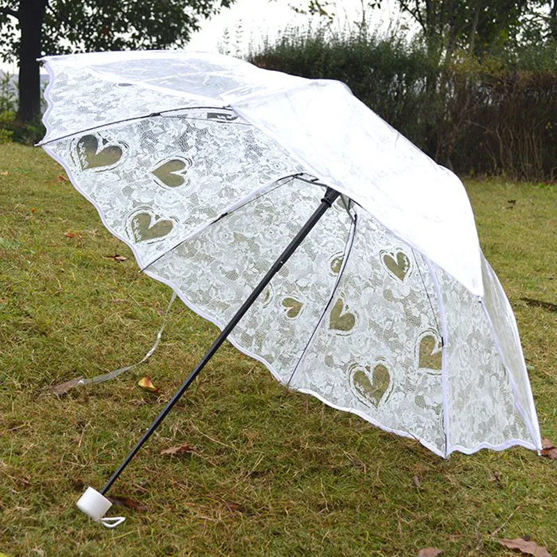 

Transparent Folding Umbrella Rain Women Waterproof Plastic Clear Lace Wedding Parasol Women 8 Ribs Activity Umbrellas