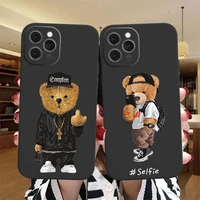 fashion brand bear phone case for iphone 12 pro max 11 xr xs 7 13 x 8 6s plus cute transparent black frosted cover trend fundas