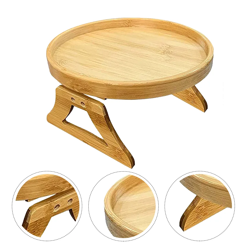 

Sofa Armrest Tray Table Round Bamboo Tray Foldable Snacks Tray for Sofa Bed Armrest Tray