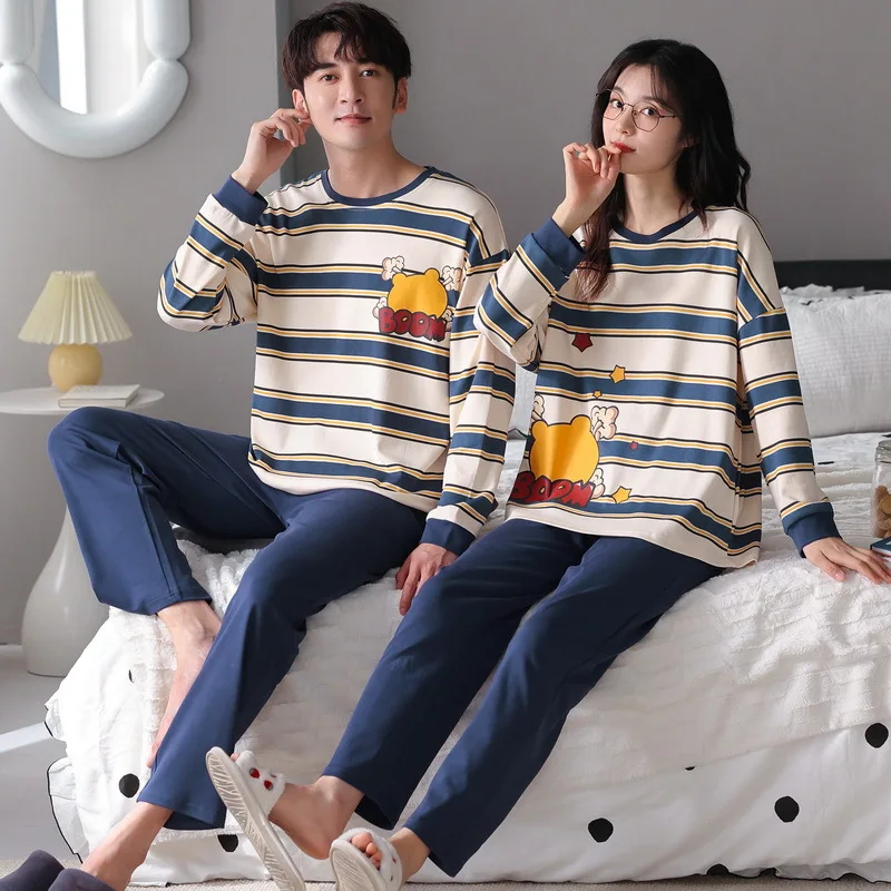 Pure cotton lovers pajamas round collar contracted Ms Qiu dong leisurewear cotton suits in spring and autumn men suit at home