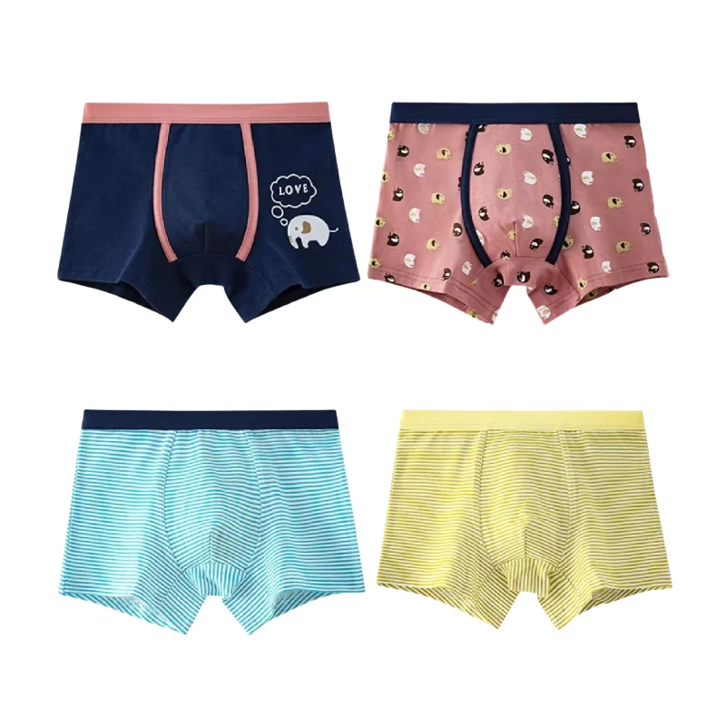 

4Pcs/Lot Boys Boxer Children's Underwear Stripped Navy Blue Cato Underpants Boys'Clothing 110-170