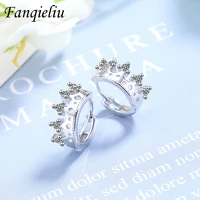 fanqieliu s925 stamp silver new womens earrings zircon crown hoops jewelry luxury gift for girl trendy fql20402