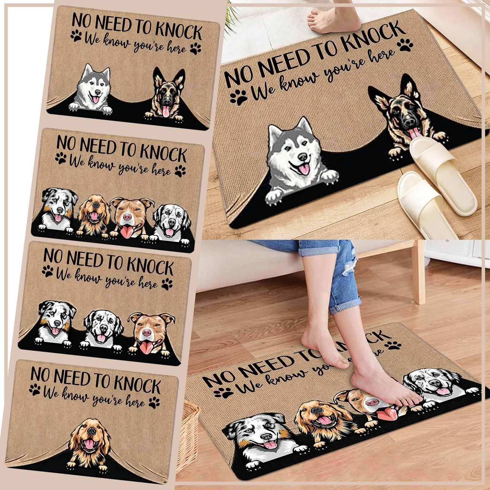 

No Knocking Required Dog Knows You'Re Here Personalized Door Mats Front Door Mats Shag Rug White