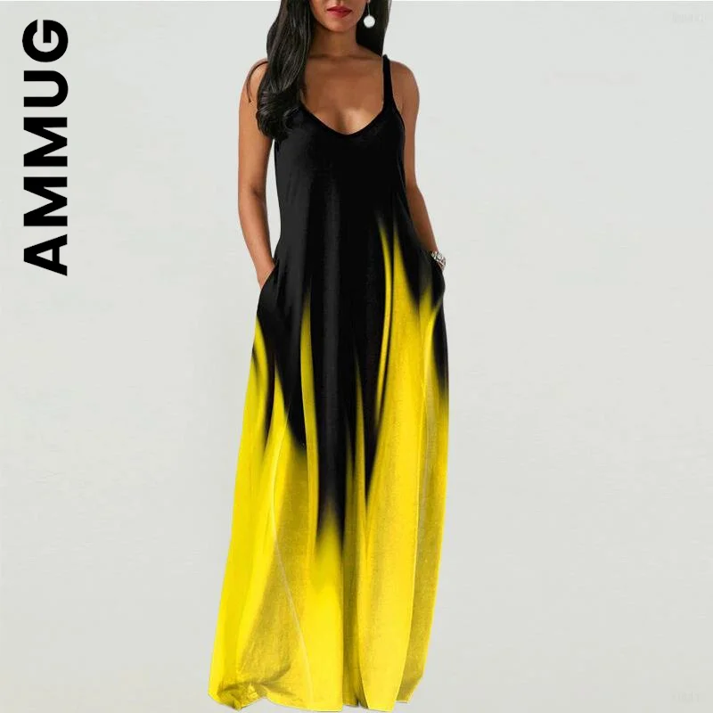 

Ammug V-Neck Women Dress Spaghetti Strap Summer Lazy Robe Maxi Dress Dresses Elegant Loose Simple Dress Woman Female Vestidos