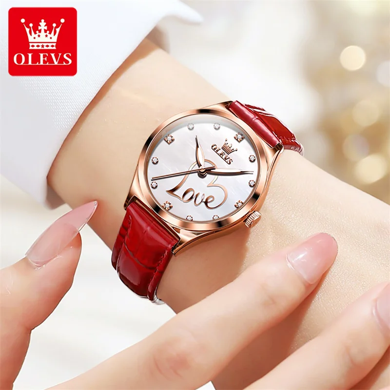 OLEVS Women Watch Watch Heart Shaped WristWatch Fashion Ladies Leather Watch Clock for Women Relogio Feminino Montre Femme